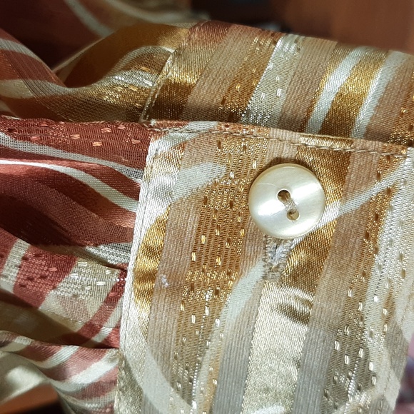 BEA Classics Multicolor Metalic LS Striped Button Front Blouse Red/Gold Sz PL - Picture 5 of 6